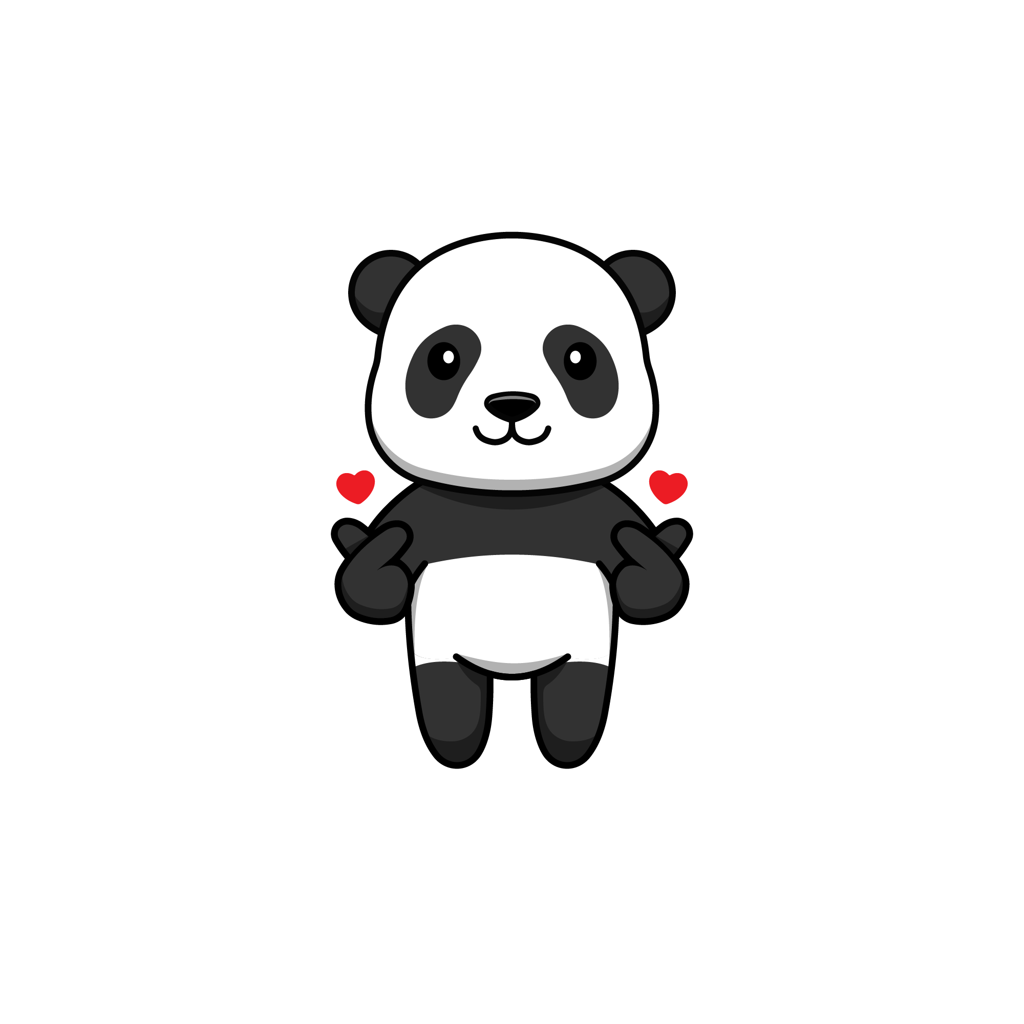 Panda avec petits coeurs au dessus des mains