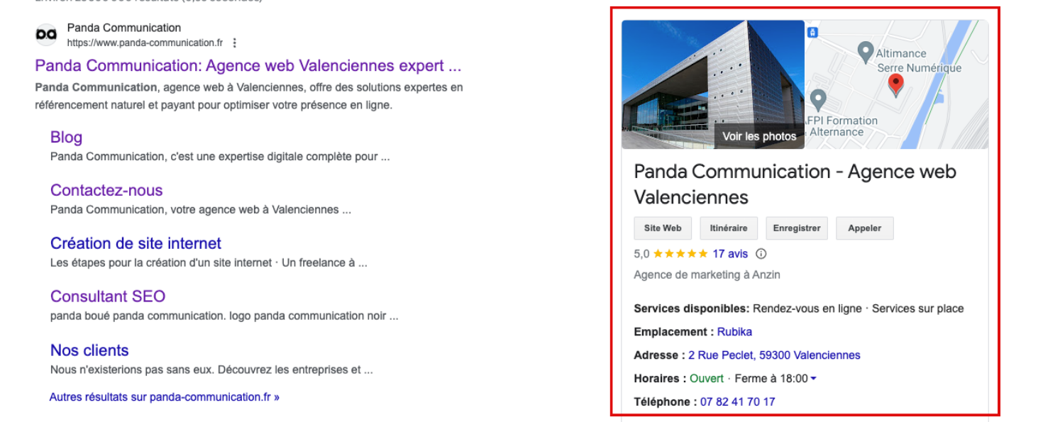 Fiche Google my business Panda Communication