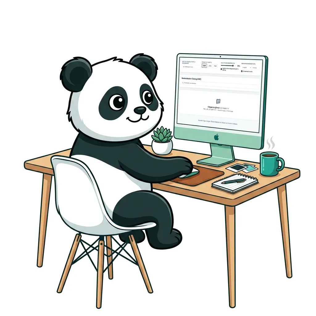 Aperçu de l'outil de compression et d'optimisation d'images SEO Panda Communication, avec drag and drop, comparaison avant/après et renommage automatique
