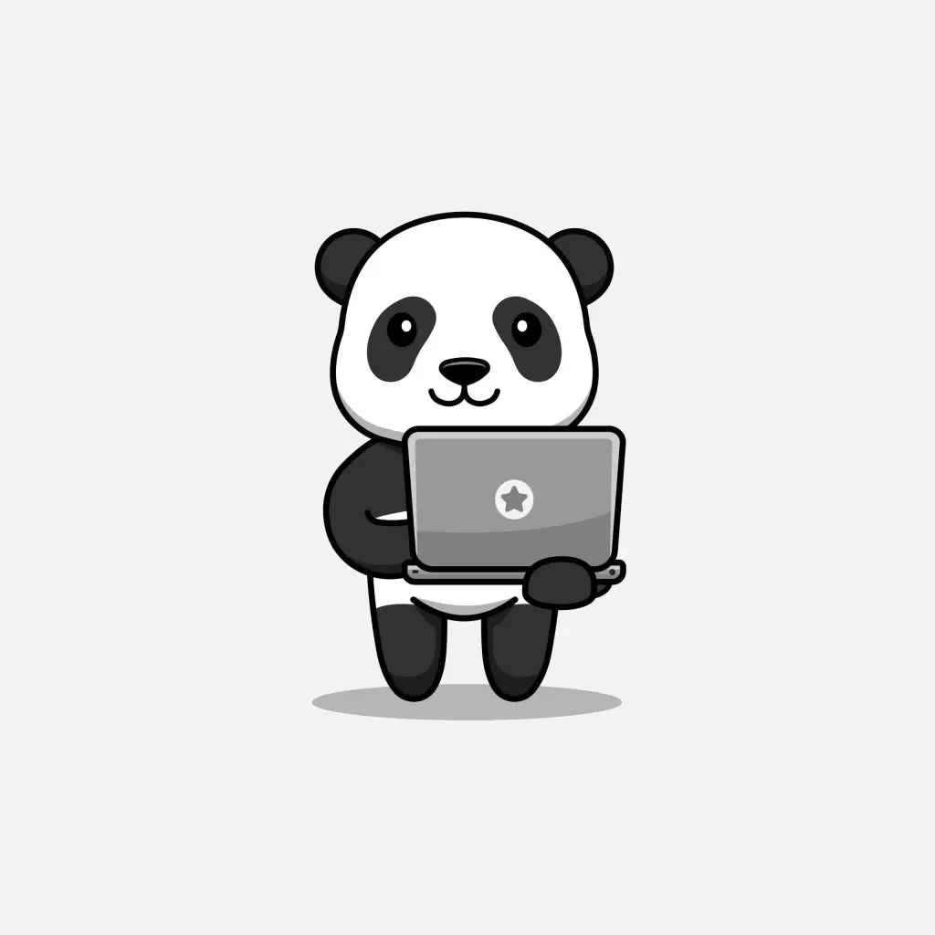 Panda debout tenant un ordinateur portable, les cookies au coeur de la navigation en ligne