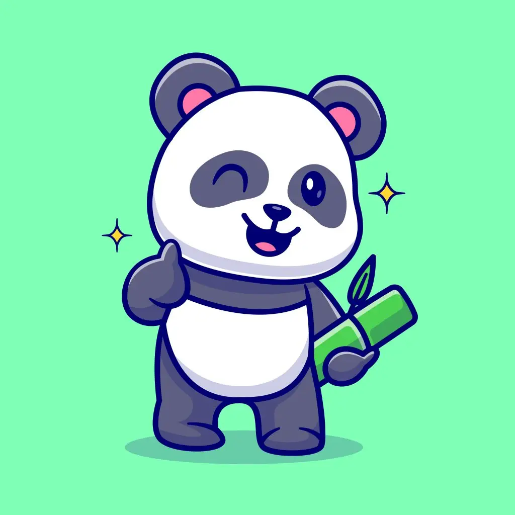 Panda levant le pouce avec une tige de bambou pour illustrer le système d'enchère des annonces