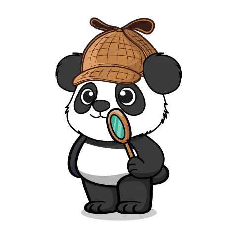 Panda détective avec casquette et loupe, symbole des outils pour mesurer l'empreinte carbone d'un site web
