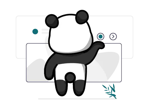 Panda vu de dos devant une interface web stylisée, face aux enjeux du contenu et des données en ligne