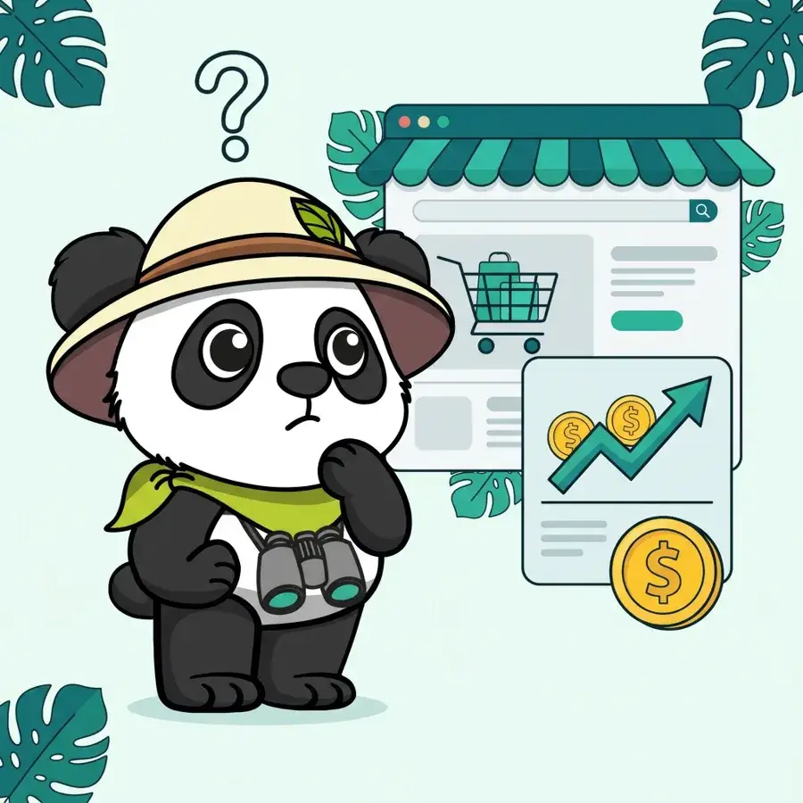 Panda explorateur avec casque pensif sous un point d'interrogation, les atouts du SEO pour le chiffre d'affaires