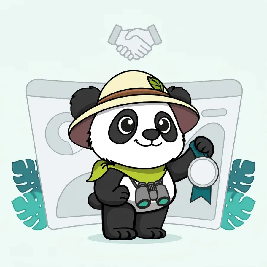 Panda explorateur devant un tableau de bord Google avec courbes, illustrant la certification Google Partner