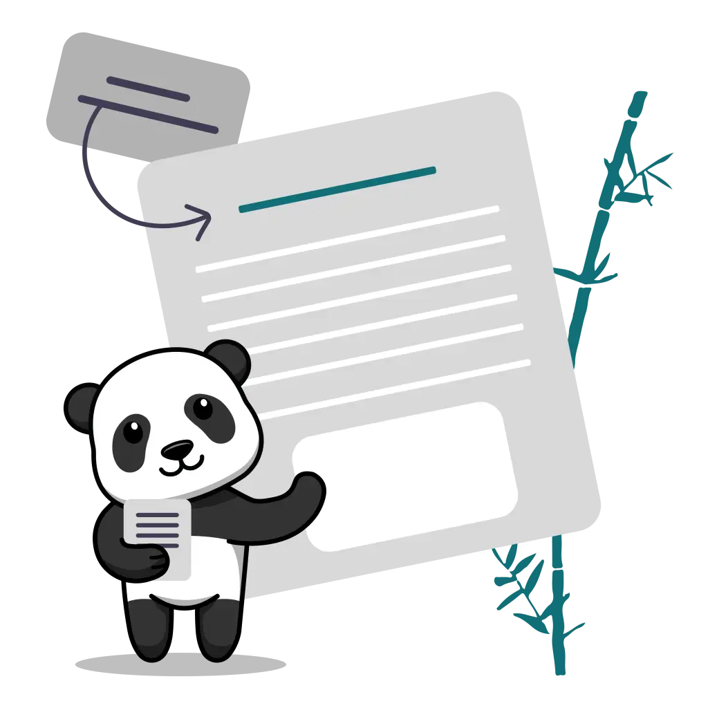 Panda tenant une note devant une page de contenu rédigée, pour optimiser ses textes et gagner du trafic organique