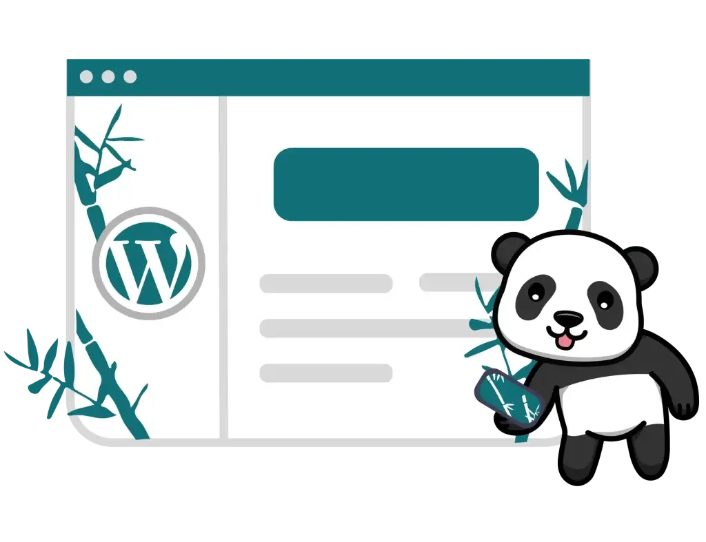 Panda devant une fenêtre de site WordPress, illustrant la gestion des fichiers robots.txt et sitemap d'un site