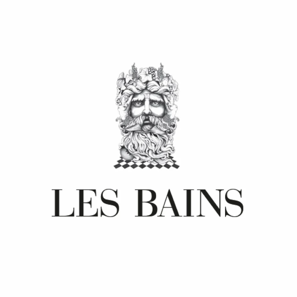 Logo Les Bains avec visage sculpté barbu, client de Panda Communication