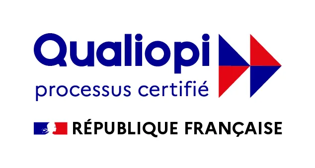 Logo Qualiopi processus certifié République Française, certification de l'agence Panda Communication