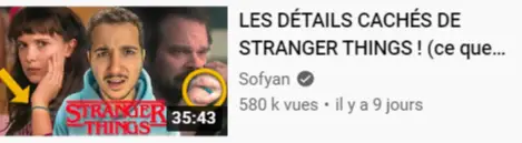 Miniature YouTube de Sofyan sur les détails cachés de Stranger Things, visages, flèches et logo de la série