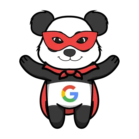 Panda super-héros masqué au logo Google, agence web certifiée Google à Valenciennes