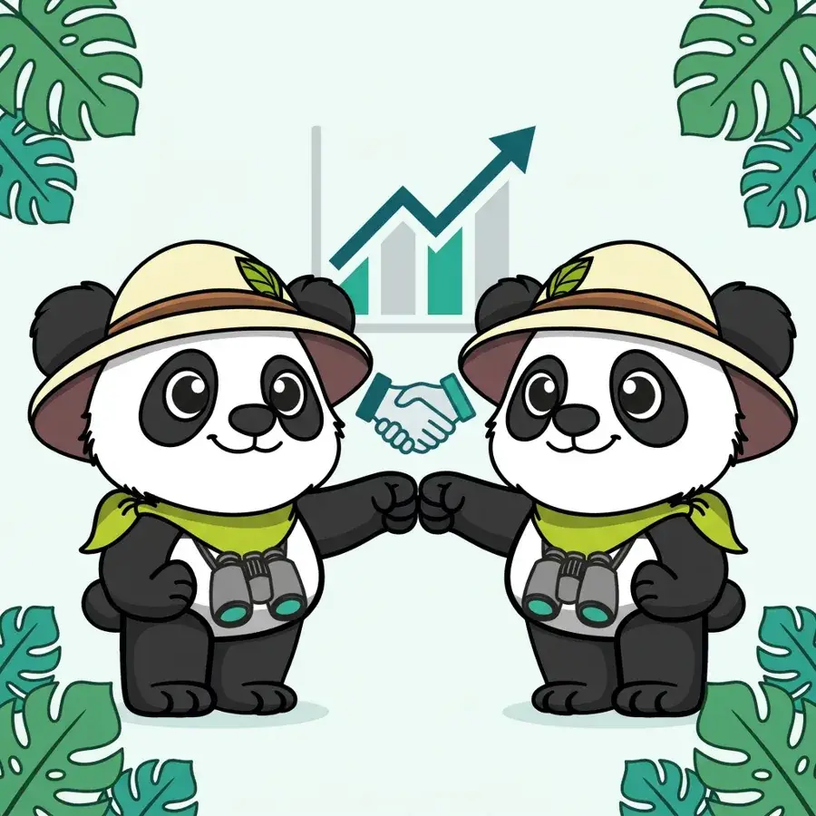 Deux pandas explorateurs se tapant le poing, partenariat durable autour de la stratégie digitale