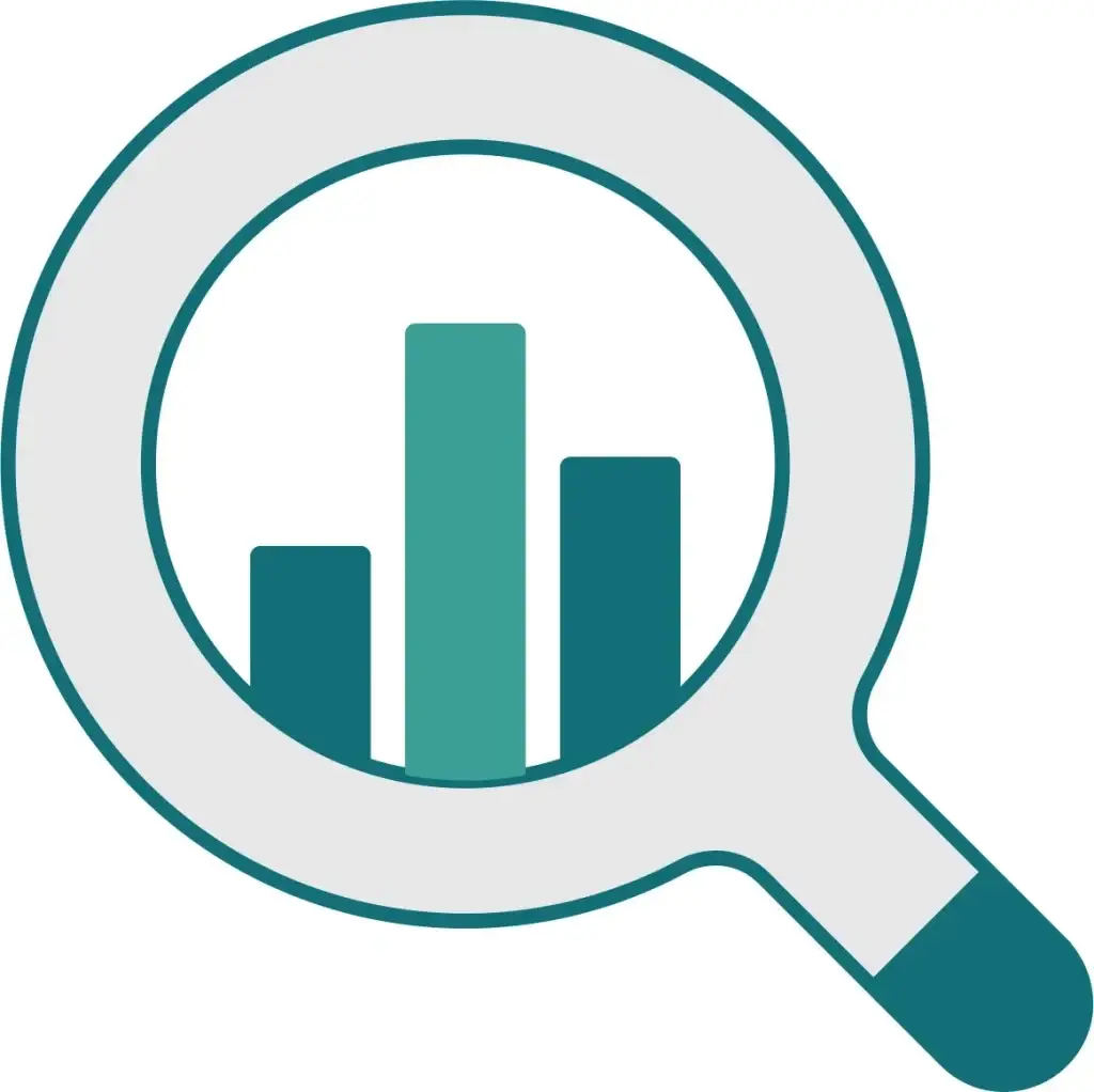 Pictogramme loupe et graphique en barres illustrant les annonces Google Adwords