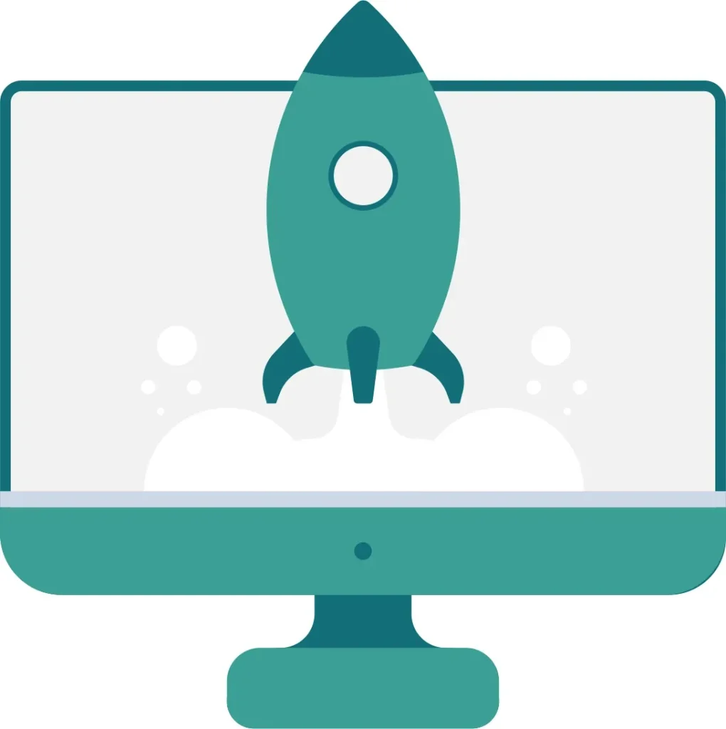 Pictogramme fusée sortant d'un écran illustrant les campagnes Google Display
