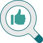 Pictogramme loupe et pouce levé illustrant le taux de satisfaction de la formation