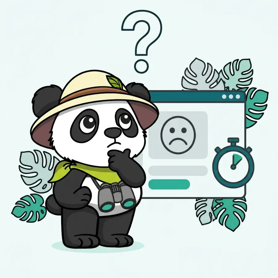 Panda explorateur pensif à lunettes et écharpe sous un point d'interrogation, quand réaliser un audit UX