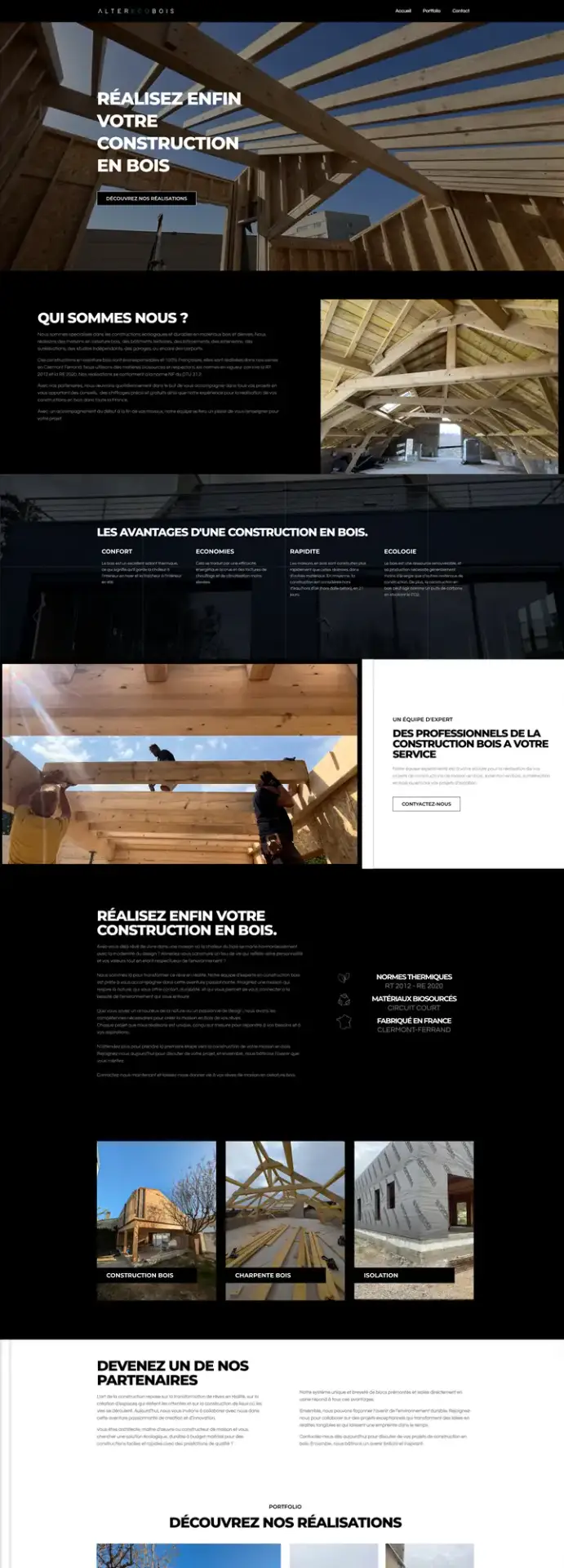 Site vitrine Alter Ecobois, professionnels de la construction bois, par Panda Communication