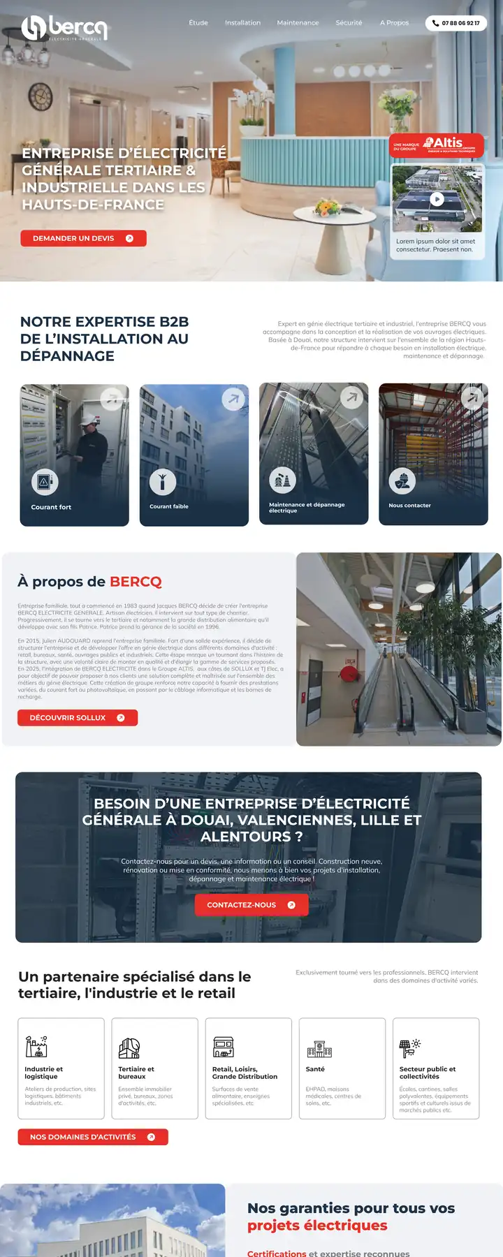 Site vitrine Bercq, entreprise d'électricité générale, conçu par l'agence Panda Communication