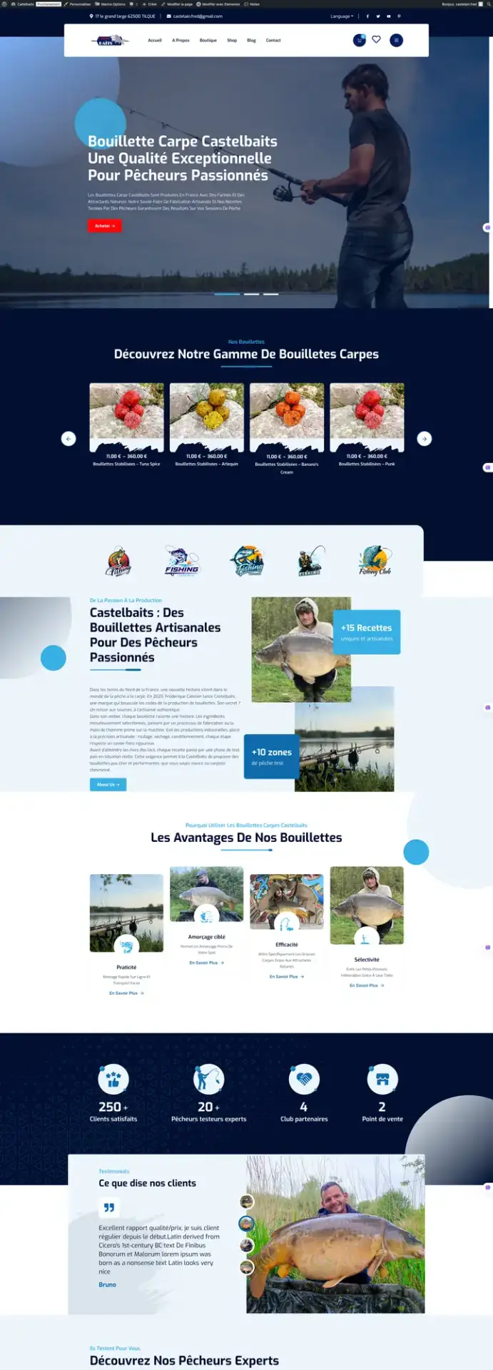 Site e-commerce Castelbaits, bouillettes carpe pour pêcheurs, créé par Panda Communication