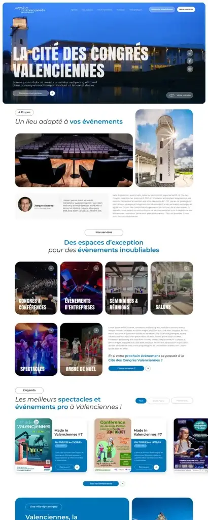 Site web de la Cité des Congrès de Valenciennes, espaces et événements, création Panda Communication