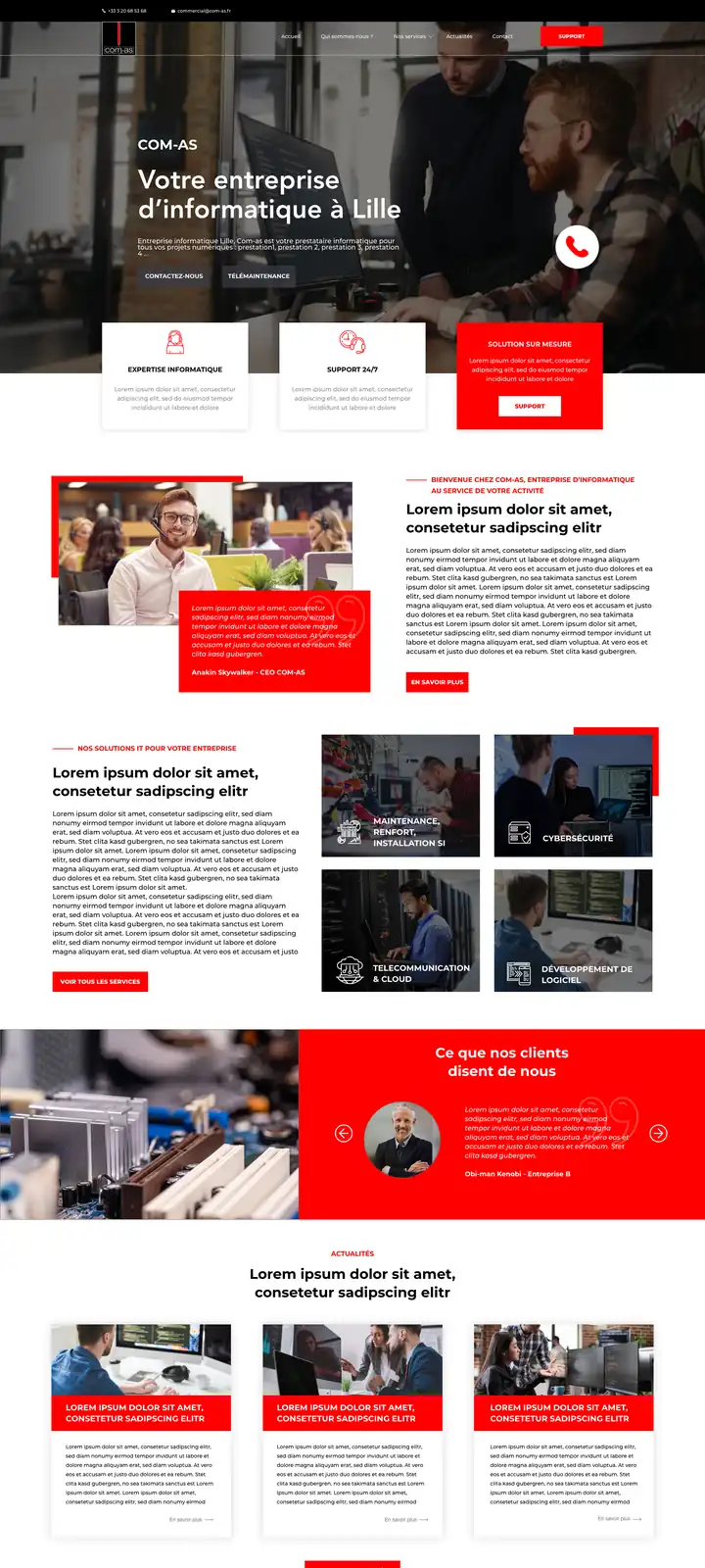 Site vitrine COM-AS, entreprise d'informatique à Lille, conçu par Panda Communication