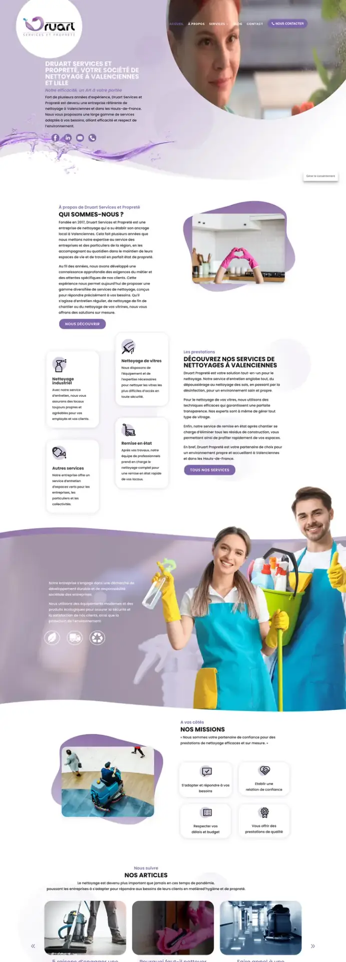 Site vitrine Druart, services de nettoyage à Valenciennes, créé par Panda Communication