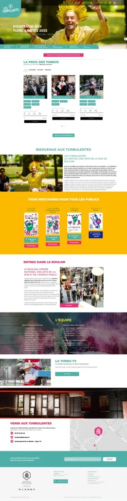 Site du festival Les Turbulentes 2025, programmation arts de la rue, par Panda Communication