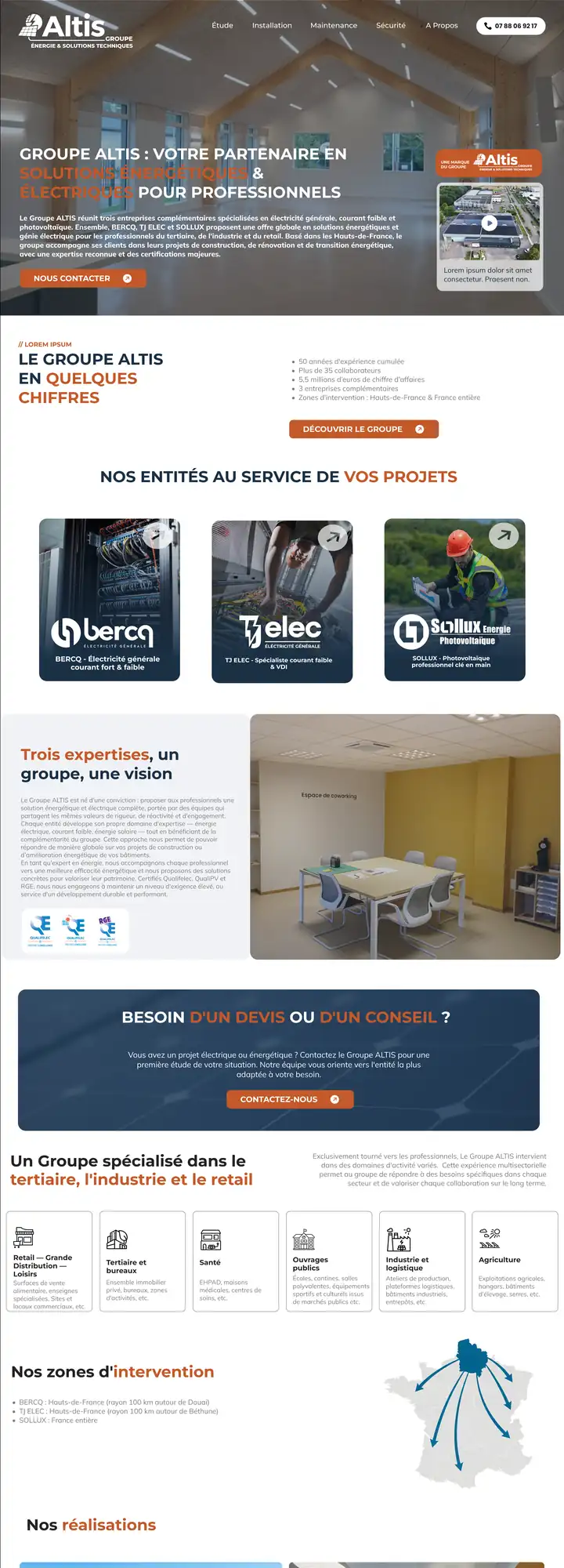 Site vitrine Groupe Altis, partenaire des professionnels du bâtiment, réalisé par l'agence
