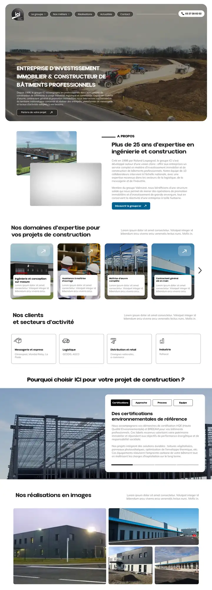 Site vitrine Groupe ICI, construction de bâtiments professionnels, créé par Panda Communication