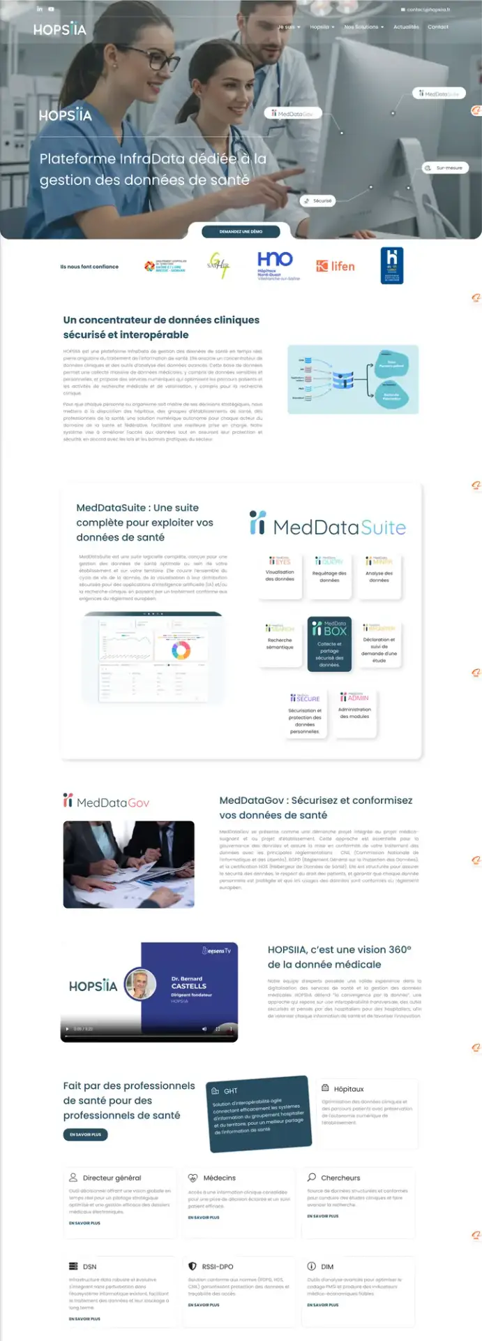 Site vitrine Hopsiia, plateforme de gestion des données de santé, réalisé par l'agence