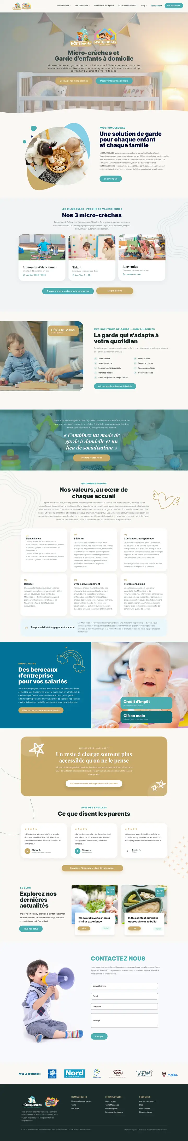 Création de site internet pour crèche à Valenciennes : page d’accueil du site Les Mijuscules
