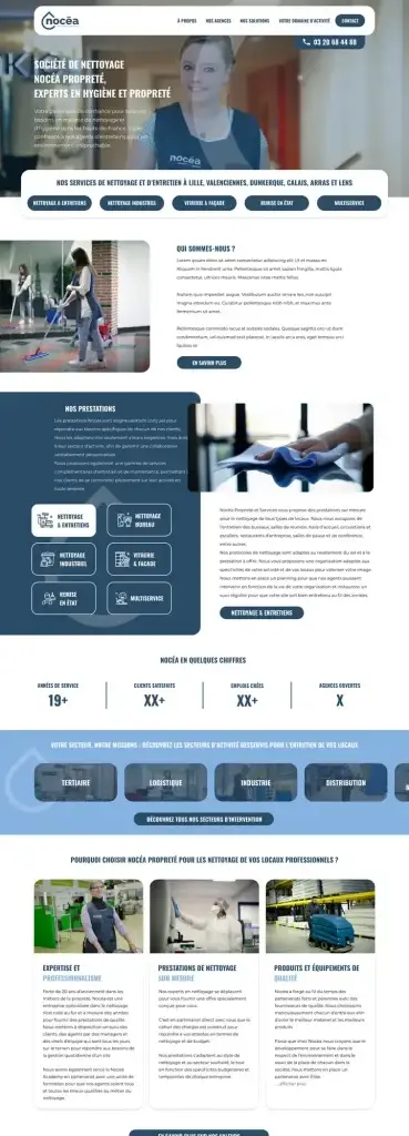 Site vitrine de Nocea Propreté, entreprise de nettoyage, réalisé par Panda Communication