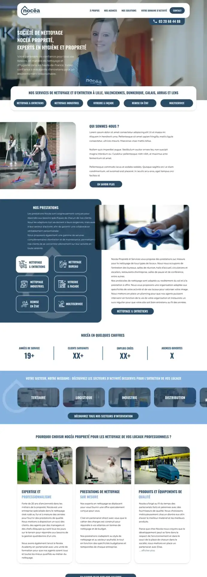 Site vitrine de Nocea Propreté, entreprise de nettoyage, réalisé par Panda Communication