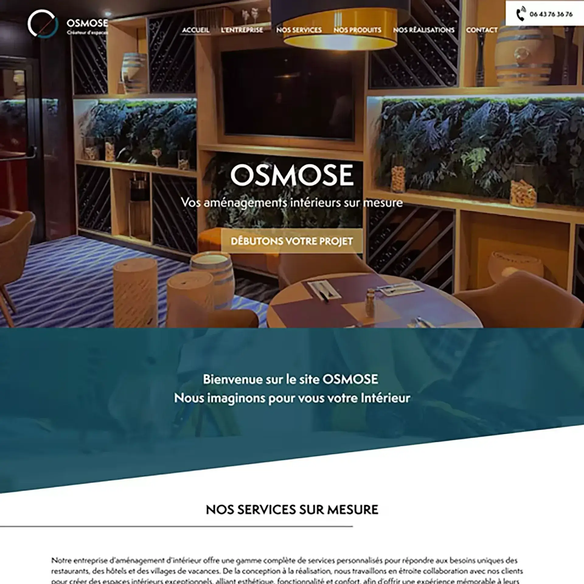 Site vitrine Osmose, aménagements intérieurs sur mesure, réalisé par Panda Communication