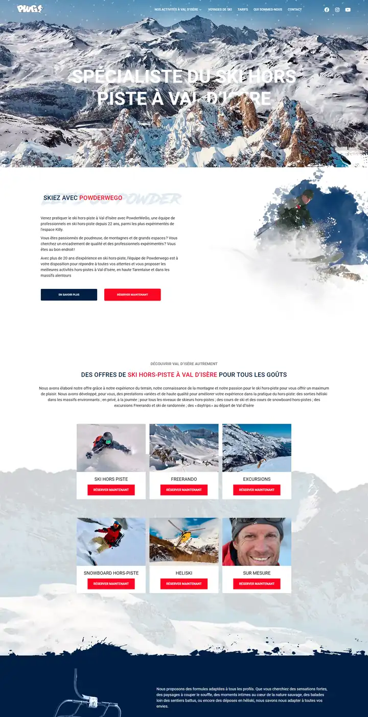 Site vitrine Powderwego, spécialiste du ski hors piste à Val d'Isère, par Panda Communication