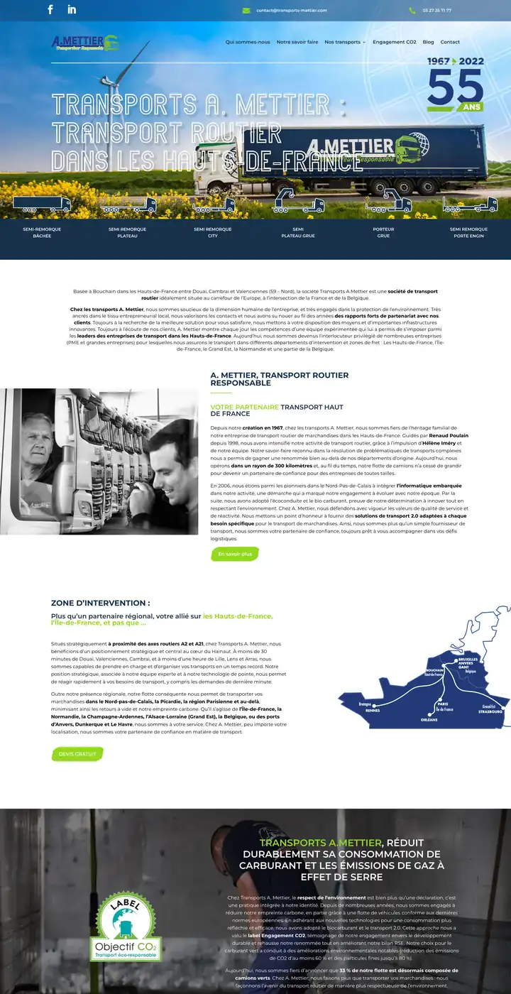 Site vitrine Transports A. Mettier, transport routier dans les Hauts-de-France