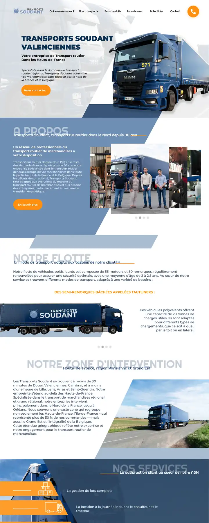 Site vitrine Transports Soudant Valenciennes, transport routier dans les Hauts-de-France