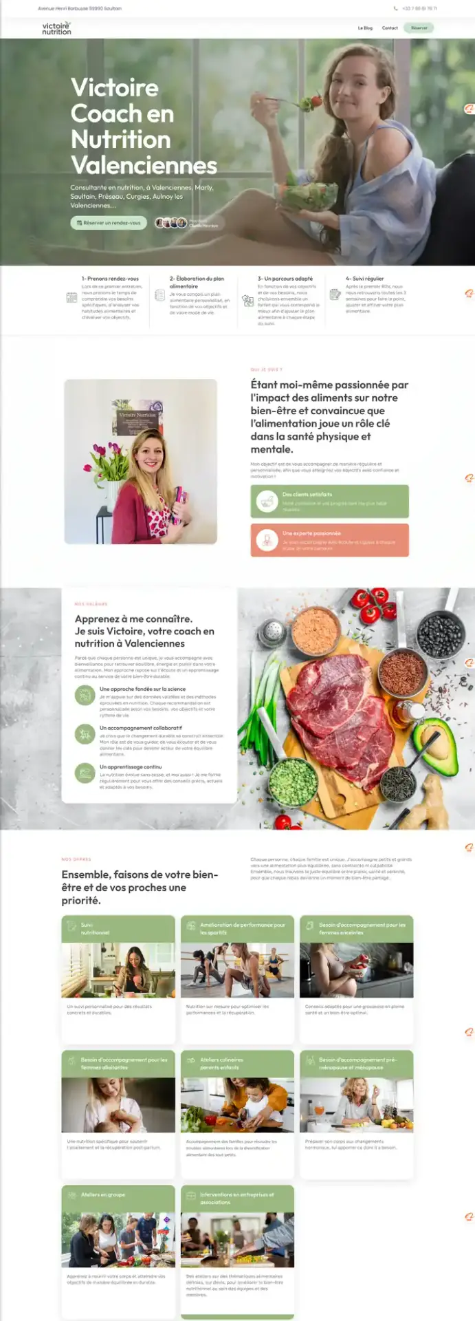 Site vitrine Victoire, coach en nutrition à Valenciennes, créé par l'agence Panda Communication
