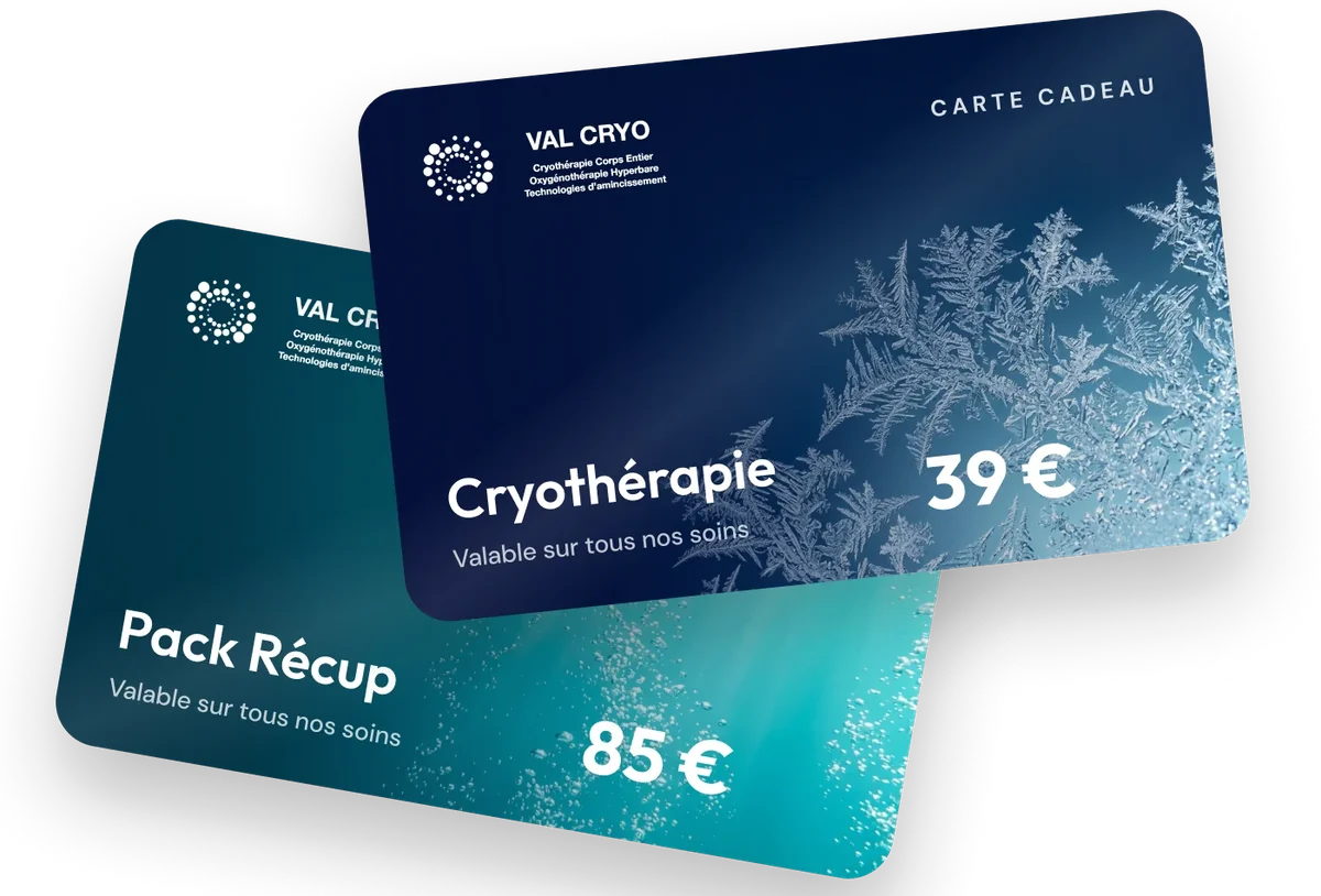 Cartes cadeaux Val Cryo Cryothérapie et Pack Récup, vendues en ligne sur le nouveau site