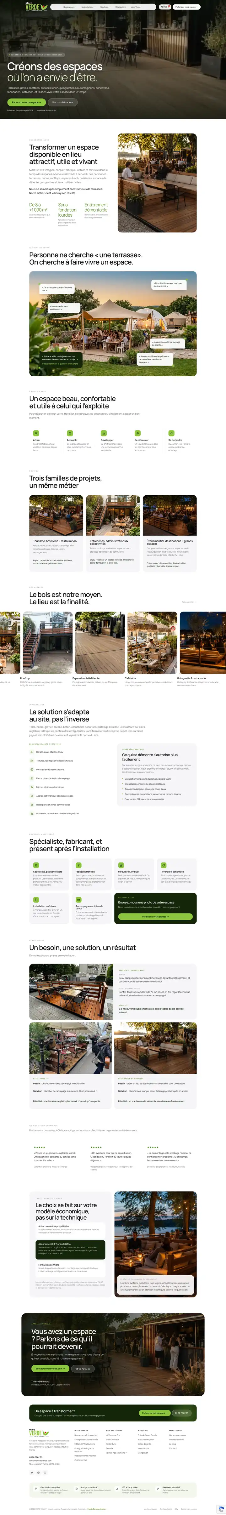 Site vitrine de Marc Verde, fabricant d'espaces extérieurs professionnels sur mesure