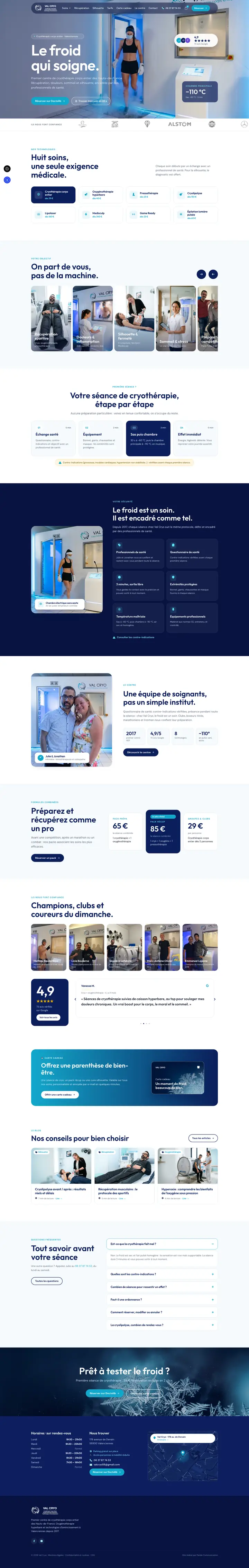 Site vitrine de Val Cryo, centre de cryothérapie à Valenciennes